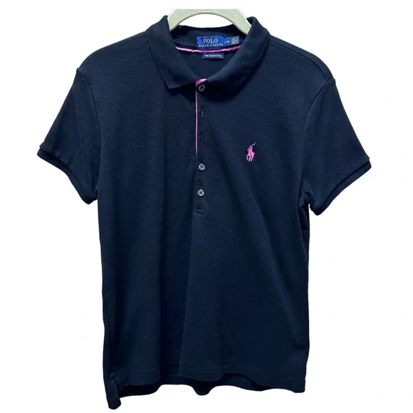 Polo Ralph Lauren Black The Skinny Polo Shirt Size L EUC - Picture 1 of 8